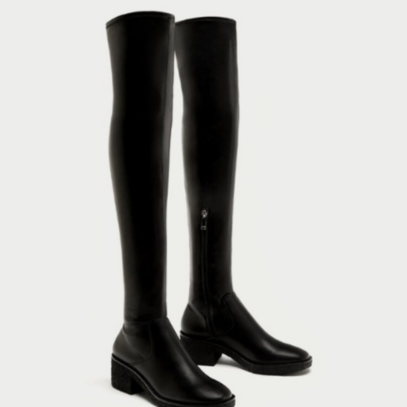 Zara Shoes - Zara Over the Knee Faux Leather Black Boots
